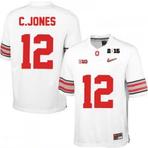 Men's NCAA Ohio State Buckeyes Cardale Jones #12 College Stitched Diamond Quest 2015 Patch Authentic Nike White Football Jersey UU20D30DR